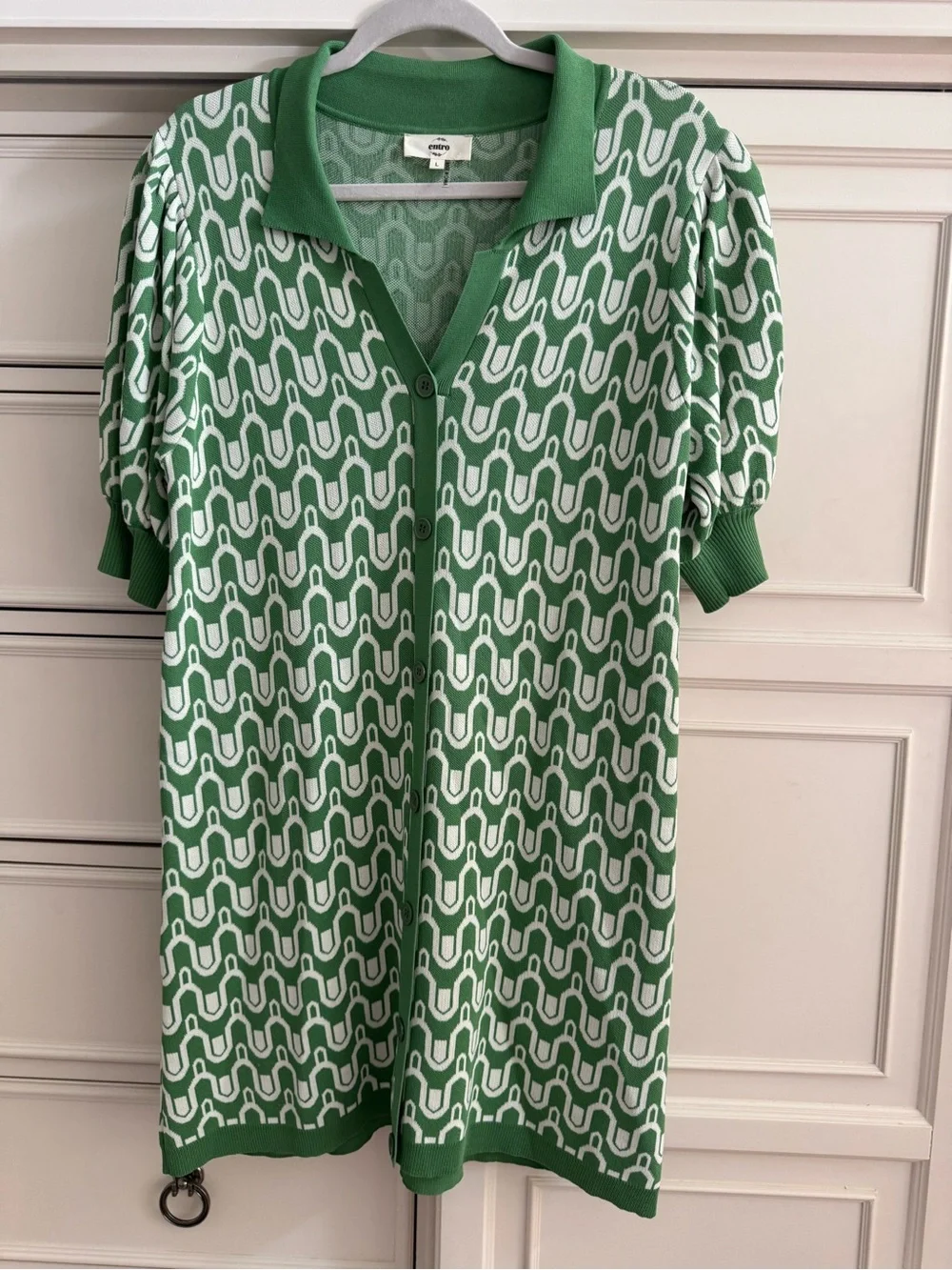 Entro Green & White Geometric Knit Polo Dress - Picture 1 of 3